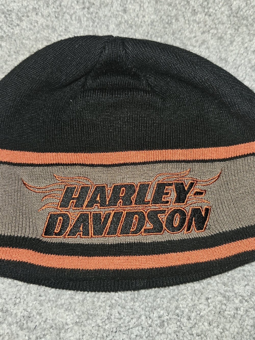 Harley-Davidson Black, Orange & Tan Knit Beanie with Embroidered Logo